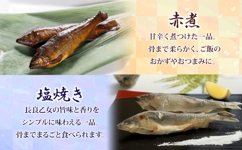 長良乙女3種セット 鮎 塩焼き 燻製 赤煮 和食 惣菜 魚 若鮎 子持ち鮎 加工品 骨 丸ごと 食べられる スモーキー 煮魚 焼き魚 つまみ おかず お酒 晩酌 あて お供 肴 魚料理 調理済み 川魚