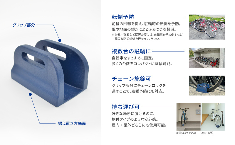 ハンドル回転ストッパー 1個 自転車 ハンドル ストッパー ストップ 回転 左右 前輪 止める 転倒 安全 安心 駐輪 スペース 狭い 固定 複数台 傾き 占有 岐阜県 美濃市 鍋屋バイテック株式会社