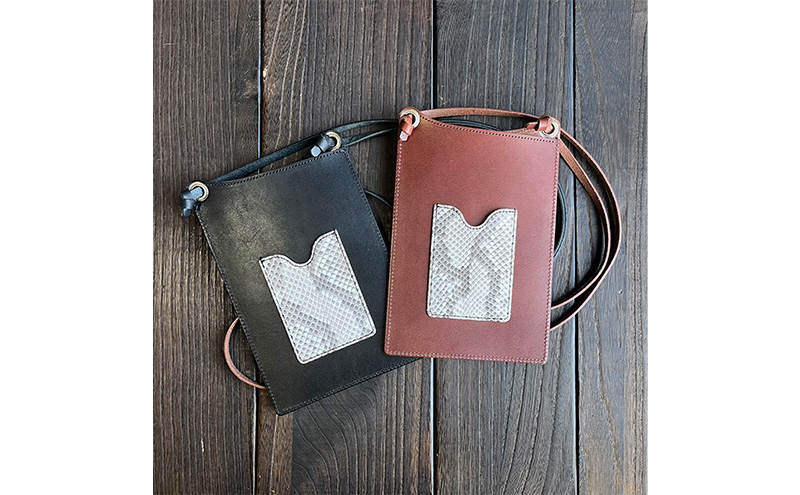 本革 スマホショルダー ダイヤモンドパイソンレザー ブラウンベース