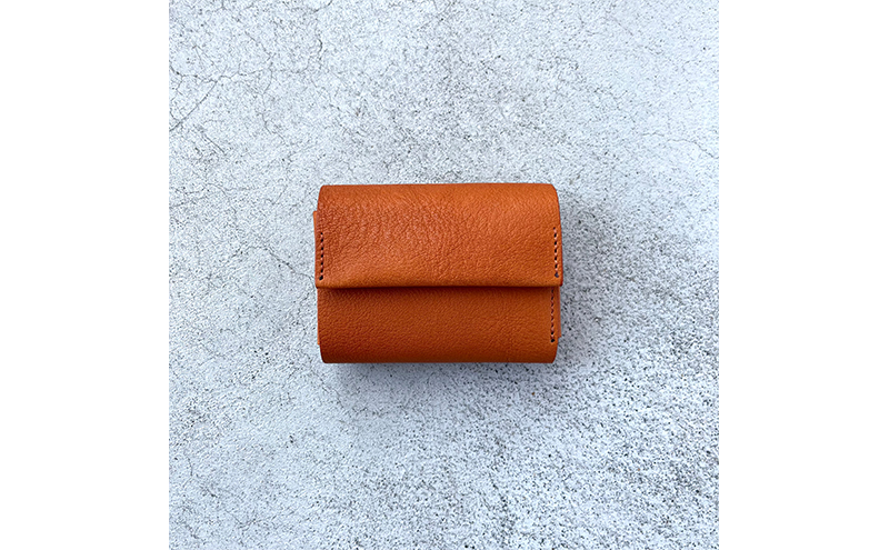 本革 三つ折りミニ財布 シボ入り栃木レザー　キャメル