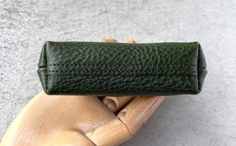 本革 がま口小物入れ 栃木レザー　グリーン
