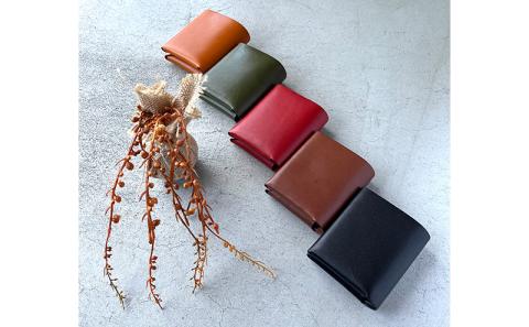 本革 ノンステッチの二つ折りミニ財布 栃木レザー　グリーン