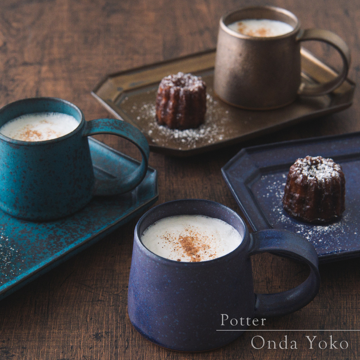 【美濃焼】 恩田陽子 コーヒーマグカップ 隅切長角皿 L 3色×各1点 計6点セット グリーン ゴールド パープル 瑞浪市 / JS企画 マグカップ 皿 プレート セット [AZAZ029]