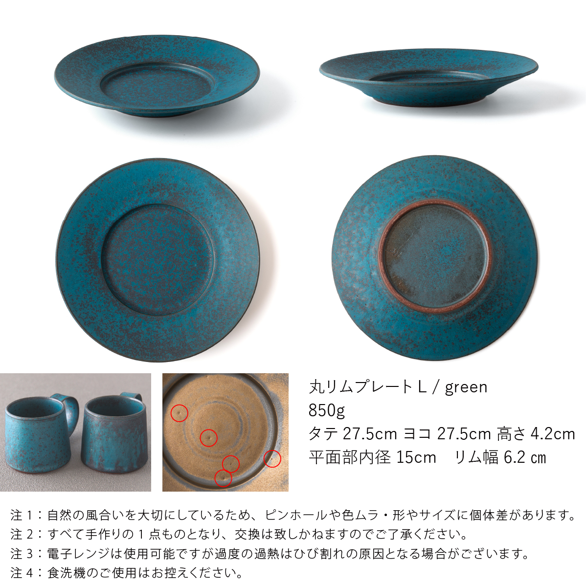 【3色から選べる】 【美濃焼】 恩田陽子 リムプレート L 27.5cm グリーン 瑞浪市 / JS企画 皿 プレート おしゃれ [AZAZ049] グリーン