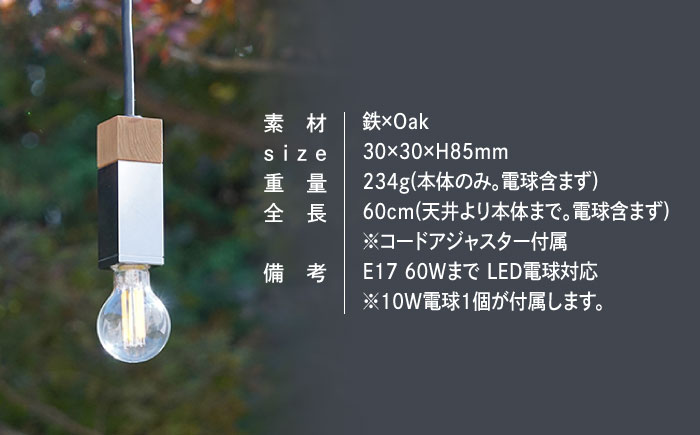 CTSH LIGHT. ペンダントライト SQUARE＜Oak×クロム加工 E17＞ 瑞浪市 / ジオニック 照明器具 ソケット 鉄 木製 シルバー [AZBQ049]