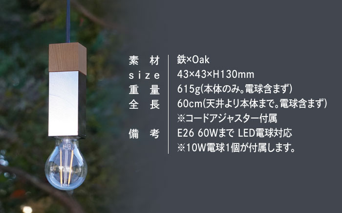 CTSH LIGHT. ペンダントライト SQUARE＜Oak×クロム加工 E26＞ 瑞浪市 / ジオニック 照明器具 ソケット 鉄 木製 シルバー [AZBQ050]