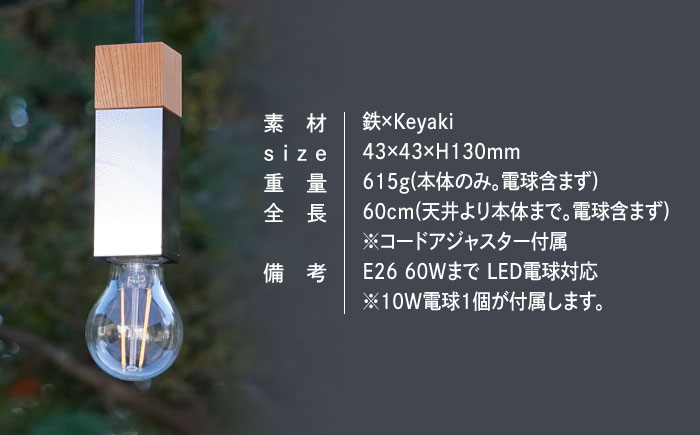 CTSH LIGHT. ペンダントライト SQUARE＜Keyaki×クロム加工 E26＞ 瑞浪市 / ジオニック 照明器具 ソケット 鉄 木製 シルバー [AZBQ054]