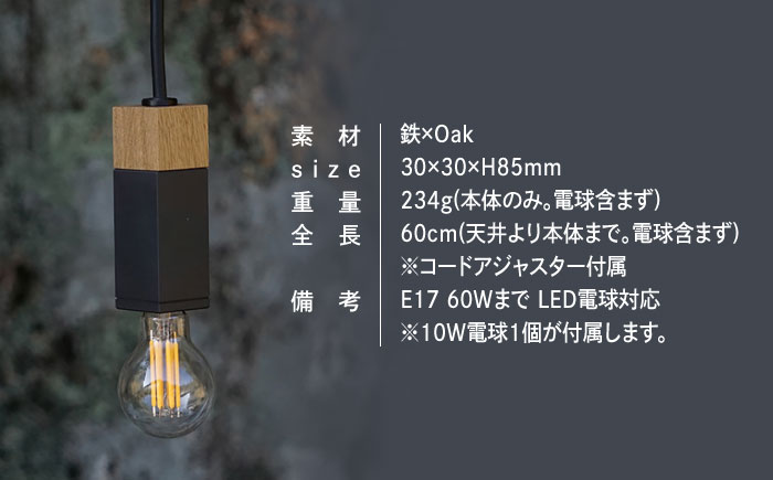 CTSH LIGHT. ペンダントライト SQUARE＜Oak×パーカーライジング E17＞ 瑞浪市 / ジオニック 照明器具 ソケット 鉄 木製 ブラック [AZBQ061]