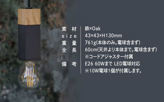 CTSH LIGHT. ペンダントライト SQUARE＜Oak×パーカーライジング E26＞ 瑞浪市 / ジオニック 照明器具 ソケット 鉄 木製 ブラック [AZBQ062]