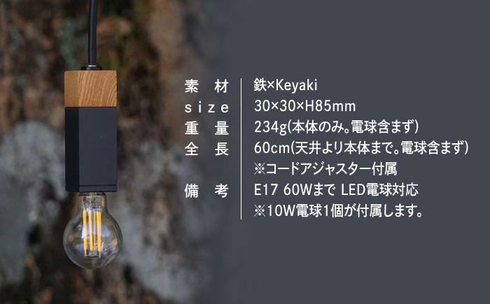 CTSH LIGHT. ペンダントライト SQUARE＜Keyaki×パーカーライジング E17＞ 瑞浪市 / ジオニック 照明器具 ソケット 鉄 木製 ブラック [AZBQ065]