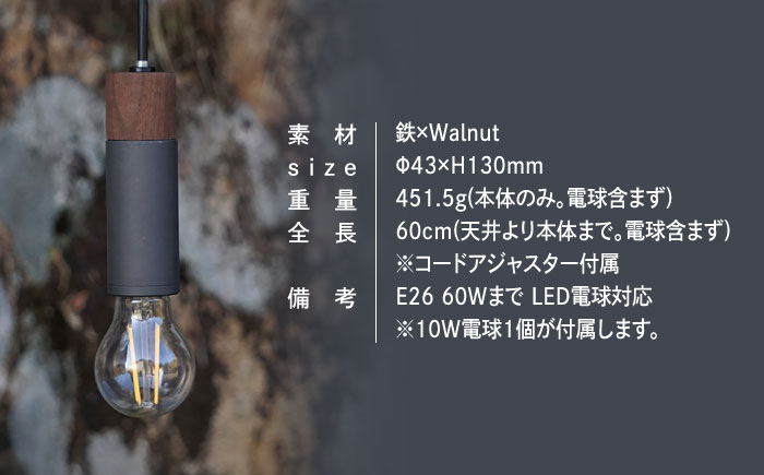 CTSH LIGHT. ペンダントライト CIRCLE＜Walnut×パーカーライジング E26＞ 瑞浪市 / ジオニック 照明器具 ソケット 鉄 木製 ブラック [AZBQ068]