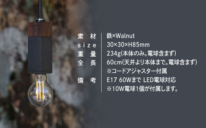 CTSH LIGHT. ペンダントライト SQUARE＜Walnut×パーカーライジング E17＞ 瑞浪市 / ジオニック 照明器具 ソケット 鉄 木製 ブラック [AZBQ069]