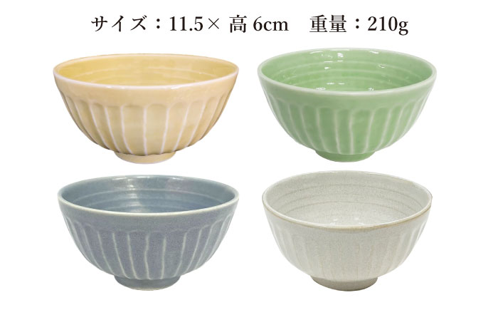 【美濃焼/みずなみ焼】 しのぎ 茶碗M 4個セット 瑞浪市 / 山喜製陶 食器 ご飯茶碗 ミニ丼 [AZCP025]