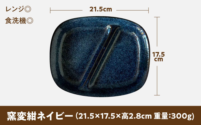 【美濃焼】 ランチプレート 2つ仕切り 四角 21cm 1枚 窯変紺ネイビー 瑞浪市 / 窯元ロングアイランド おしゃれ 食器 シンプル レンジ対応 食洗機対応 [AZCU022] 窯変紺ネイビー