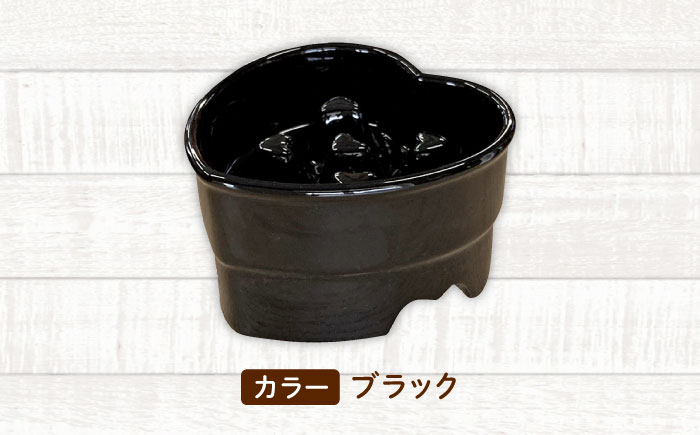 【美濃焼】 陶器製ペット用フードボウル 早食い防止 ハート型高台フードボウル ブラック pet143 瑞浪市 / ながしまプランニングオフィス エサ入れ 餌皿 犬 猫 [AZBM188] ブラック