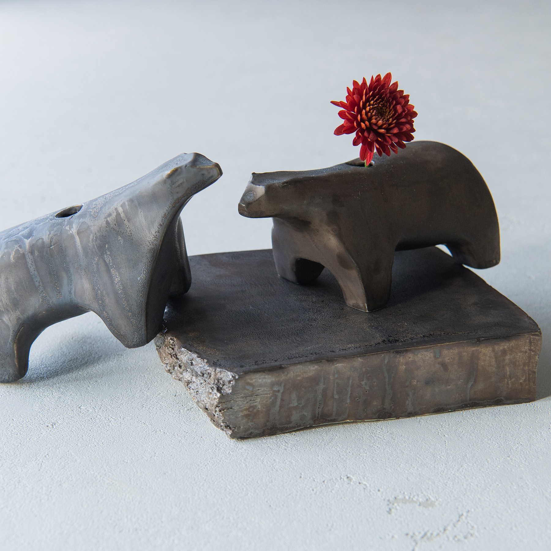 【美濃焼】 五十嵐務 台皿 ブロンズ釉 ブラウン 瑞浪市 / JS企画 陶芸作品 皿 小皿 インテリア 食器 [AZAZ216]