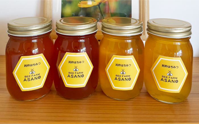 【12/22までの決済で年内発送】純粋ハチミツ 4種セット (アカシア 山桜 ソヨゴ 野山の花 500g×各1) 瑞浪市 / honey shop Bee farm asano 蜂蜜 はちみつ [AZBT016]