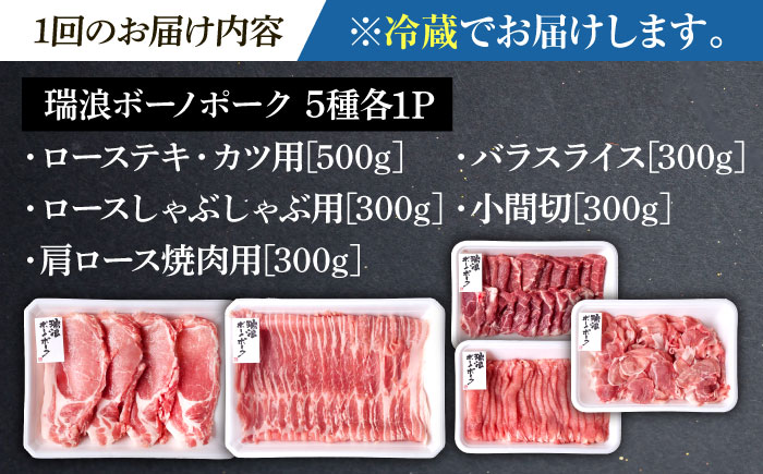 【12回定期便】※冷蔵配送/地域限定※ 岐阜県産 豚 瑞浪ボーノポーク まんぷく 5種盛り 1.7kg (ロースしゃぶしゃぶ・肩ロース焼肉・バラスライス・小間切・ローステキカツ) 瑞浪市 / きなぁた瑞浪 [AZCI040]