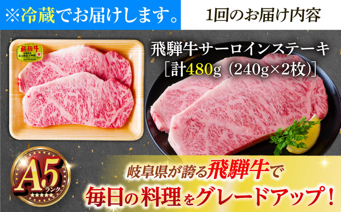 【12回定期便】 ※冷蔵配送/地域限定※ 飛騨牛 サーロインステーキ 240g×2枚 瑞浪市 / きなぁた瑞浪 和牛 国産 岐阜県産 [AZCI094]