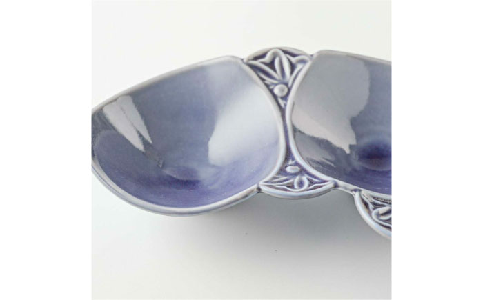 【美濃焼】 asumi(彩澄) 21cm 三連花皿 オリーブ ・ パープル 箱入り 2色セット 78193702 瑞浪市 / やまに 食器 小鉢 リサイクル [AZCR015]