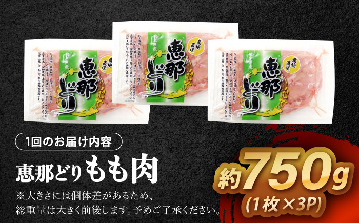 【3回定期便】 【冷凍】 恵那どり もも肉 3枚セット 750g前後 瑞浪市 / トーノーデリカ 小分け 真空パック 鶏肉 鶏もも肉 モモ肉　 [AZBJ010] 3回定期便