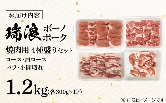 【12/22までの決済で年内発送】瑞浪ボーノポーク 焼肉用 4種盛りセット (ロース・肩ロース・バラ・小間切れ) 計1.2kg 瑞浪市 / マルチョウ渡辺精肉店 冷凍 小分け 豚肉 国産 [AZCW038] 1.2kg