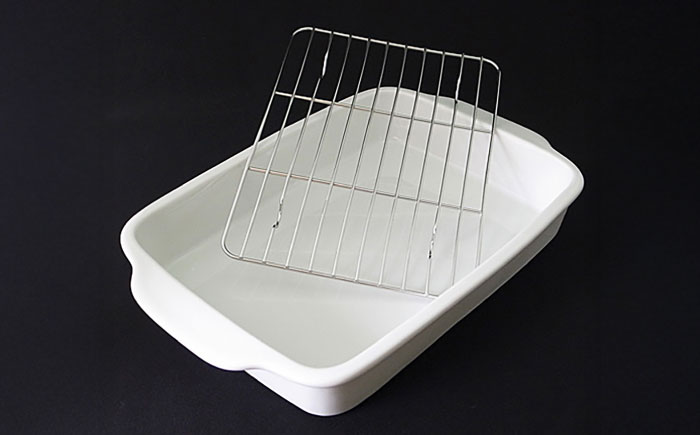 【美濃焼】 31cm 磁器製 揚げ物バット ホワイト ステンレス網付き 瑞浪市 / 山九製陶所 陶磁器 揚げ物 天ぷら [AZDL001]