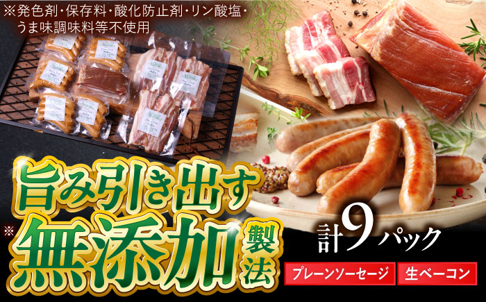 中山道ハム プレーンソーセージ 生ベーコン 計9パック 小分け 冷凍 瑞浪市 / オーガニックフーズ お取り寄せ 小分け 手作り 無塩せき 発色剤 保存料 無添加 [AZAK007]