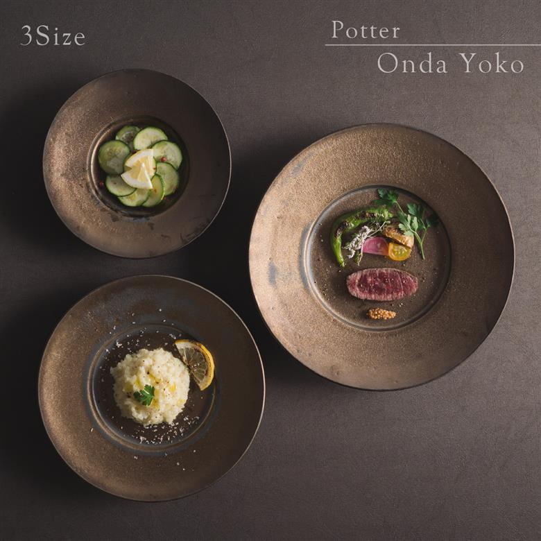 【3色から選べる】 【美濃焼】　恩田陽子 リムプレート 皿 ゴールド 3サイズセット S M L 瑞浪市 / JS企画 食器 プレート おしゃれ セット [AZAZ025] ゴールド