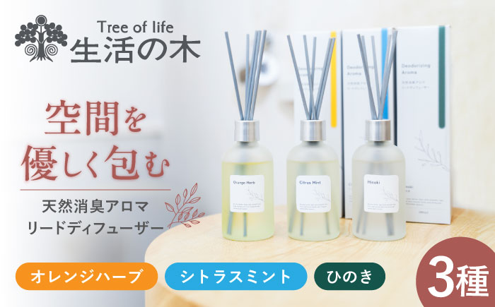 【12/24までの決済で年内発送】天然消臭 アロマ リードディフューザーセット 100ml × 3種 瑞浪市 / 生活の木 瑞浪ファクトリー直送 精油 芳香剤 [AZBE034]