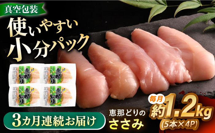 【3回定期便】 【冷凍】 恵那どり ささみ 20本セット 1.2kg前後 瑞浪市 / トーノーデリカ 小分け 真空パック ササミ　鶏肉 [AZBJ019] 3回定期便