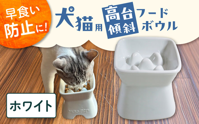 【美濃焼】 陶器製ペット用フードボウル 早食い防止 高台傾斜カラーフードボウル ホワイト pet166 瑞浪市 / ながしまプランニングオフィス エサ入れ 餌皿 犬 猫 [AZBM040] ホワイト