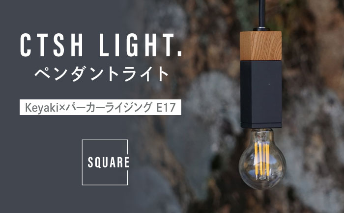 CTSH LIGHT. ペンダントライト SQUARE＜Keyaki×パーカーライジング E17＞ 瑞浪市 / ジオニック 照明器具 ソケット 鉄 木製 ブラック [AZBQ065]