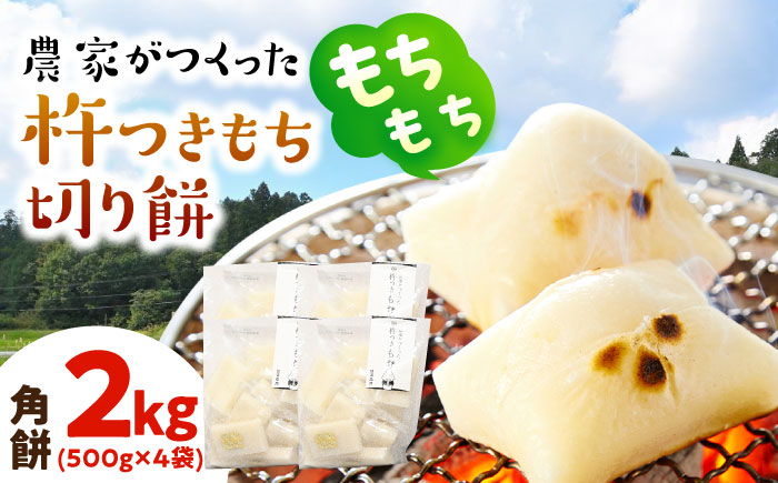 【12/10までの寄附で年内発送】農家がつくった杵つきもち 切り餅 角餅 2kg （小分包装 / 500g×4袋） きねふりもち使用 瑞浪市 / 農事組合法人日吉機械営農組合 白餅 お餅 岐阜県産 国産 期間限定 [AZBW004]