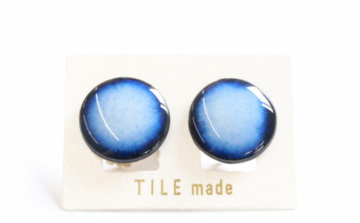 【美濃焼】 青むら タイル イヤリング 直径20mm 瑞浪市 / TILEmade タイル アクセサリー ハンドメイド [AZCD039]