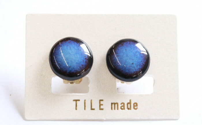 【美濃焼】 青錆むら タイル イヤリング 直径15mm 瑞浪市 / TILEmade タイル アクセサリー ハンドメイド [AZCD044]