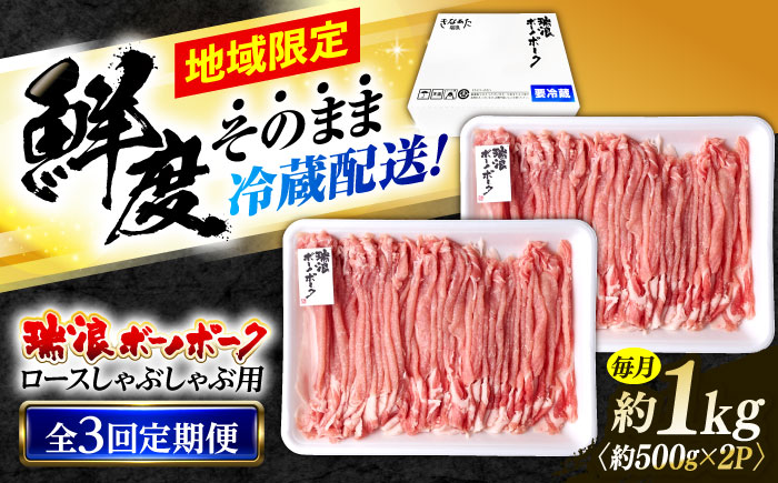 【3回定期便】 ※冷蔵配送/地域限定※ 岐阜県産 豚 瑞浪ボーノポーク しゃぶしゃぶ 1kg まんぷくセット 瑞浪市 / きなぁた瑞浪 [AZCI053]