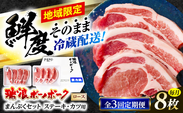 【3回定期便】 ※冷蔵配送/地域限定※ 岐阜県産 豚 瑞浪ボーノポーク ロースステーキ 1kg まんぷくセット 瑞浪市 / きなぁた瑞浪 [AZCI062]