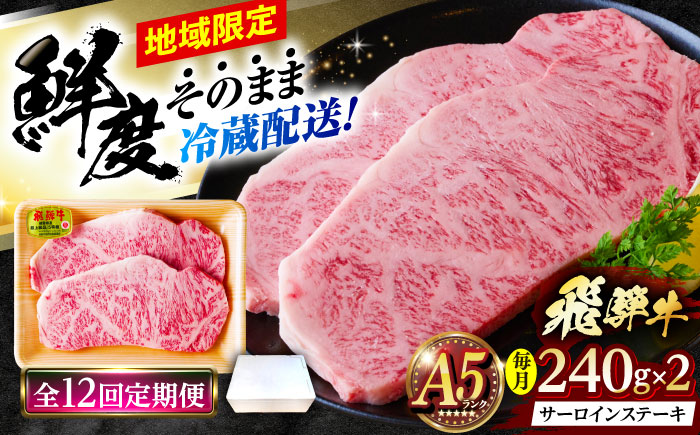 【12回定期便】 ※冷蔵配送/地域限定※ 飛騨牛 サーロインステーキ 240g×2枚 瑞浪市 / きなぁた瑞浪 和牛 国産 岐阜県産 [AZCI094]