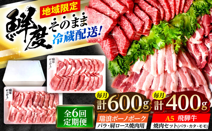 【6回定期便】 ※冷蔵配送/地域限定※ 飛騨牛 ボーノポーク 焼肉セット 合計1kg 瑞浪市 / きなぁた瑞浪 和牛 国産 岐阜県産 [AZCI096]