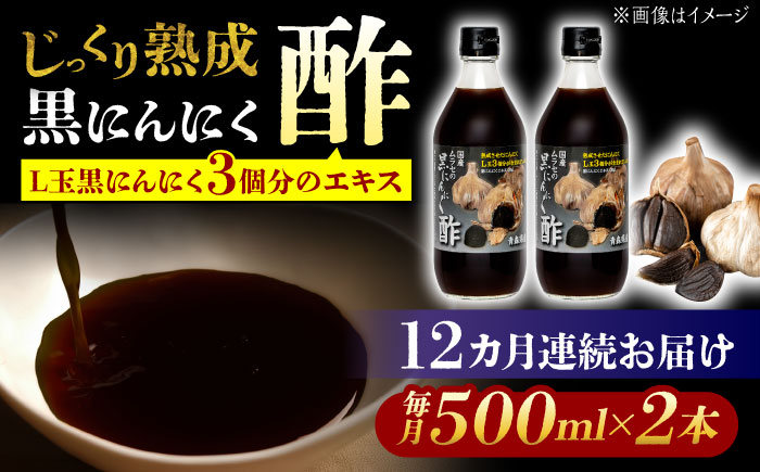 【12回定期便】 国産ムラセの黒にんにく酢 500ml×2本 瑞浪市 / 国産ムラセの熟成黒にんにく 黒にんにく 酢 青森県産 ニンニク [AZCO024] 12回定期便
