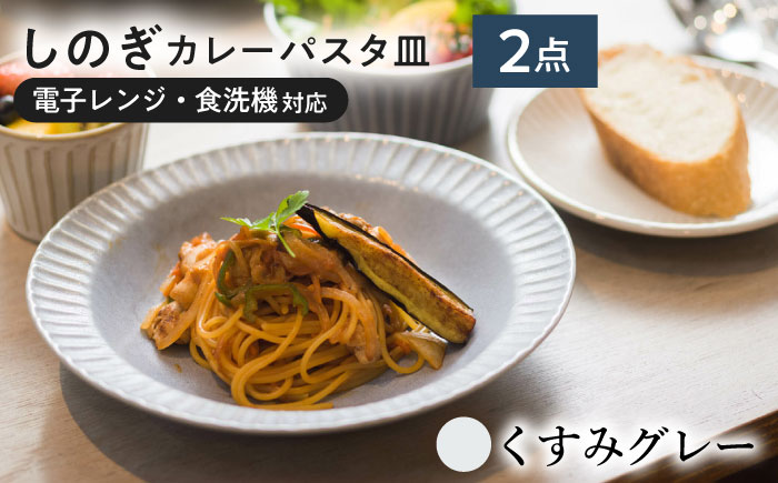 【美濃焼/みずなみ焼】 シックな 北欧風食器 しのぎカレーパスタ皿 2枚セット くすみグレー 瑞浪市 / 山喜製陶 プレート カレー皿 食器 [AZCP001] くすみグレー