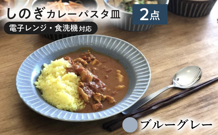 【美濃焼/みずなみ焼】 シックな 北欧風食器 しのぎカレーパスタ皿 2枚セット ブルーグレー 瑞浪市 / 山喜製陶 プレート カレー皿 食器 [AZCP002] ブルーグレー