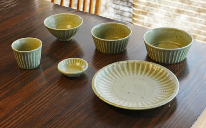【美濃焼/みずなみ焼】 大地の器 グリーン 6点セット 瑞浪市 / 山喜製陶 プレート ボウル カップ [AZCP047]