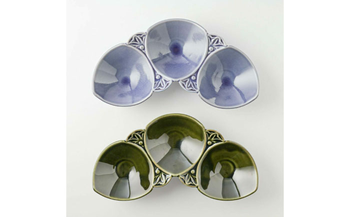 【美濃焼】 asumi(彩澄) 21cm 三連花皿 オリーブ ・ パープル 箱入り 2色セット 78193702 瑞浪市 / やまに 食器 小鉢 リサイクル [AZCR015]