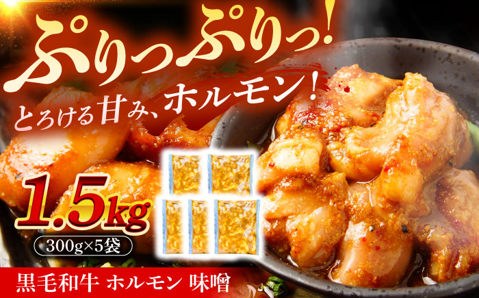 岐阜県産 黒毛和牛ホルモン 味噌 1.5kg （300g×5袋） 瑞浪市 / マルチョウ渡辺精肉店 和牛ホルモン 焼肉 炒め 国産 [AZCW056] 1.5kg （300g×5袋）