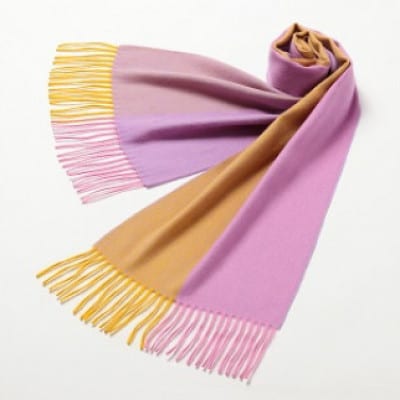 リバーシブル風　カシミヤ・ウール　マフラー(サフランイエロー)