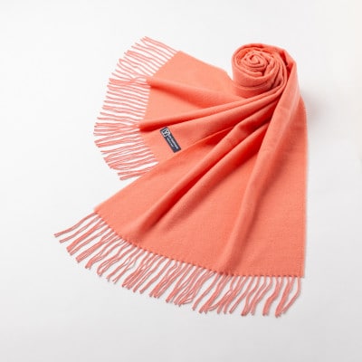 【B1-5】大判　カシミヤ100%　マフラー(サーモンピンク)