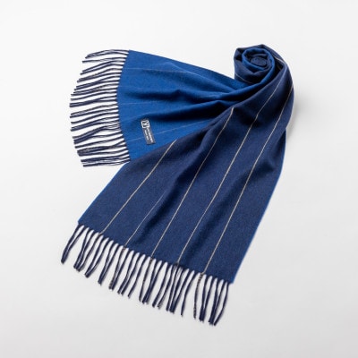 ペンシルストライプ　カシミヤ100%マフラー　(ネイビー・キャメル×ブルー)