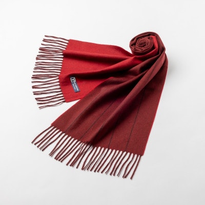 ペンシルストライプ　カシミヤ100%マフラー　(ダークワイン・ブラック×レッド)